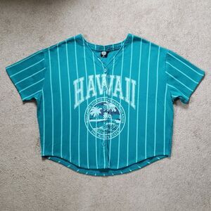 Pacsun Hawaii Varsity Button Up Women's Sweatshirt V-Neck Striped Green M/L